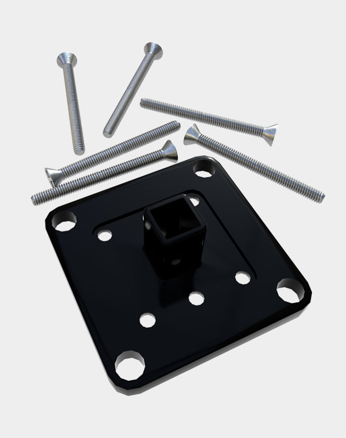 Post-base-kit-overview post base with scews to attach fence pots to ground